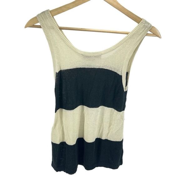 LOFT Women's Linen Blend Knit Stripe Tank Top Black and White Medium Petite - Picture 6 of 6